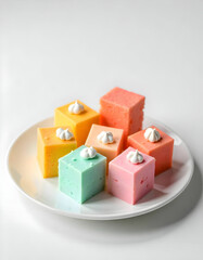 Obraz premium Assortment of pieces of cake plate isolated on the white background