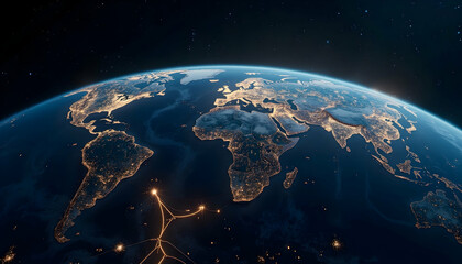 Earth from space with city lights showcasing global connectivity network