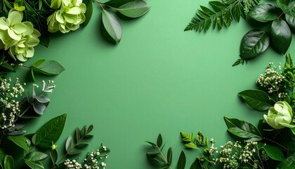Plain green background with floral decoration