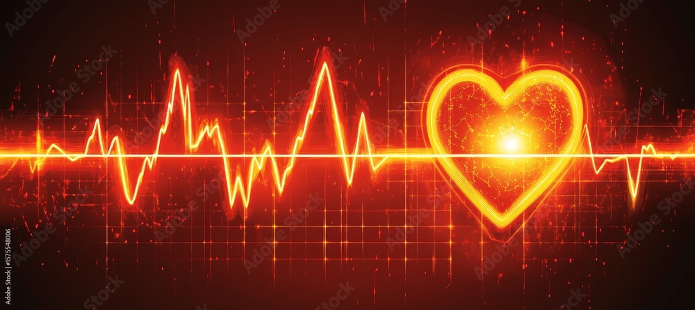 Poster advanced cardiology vibrant heart monitor with dynamic heartbeat display and detailed grid overlay