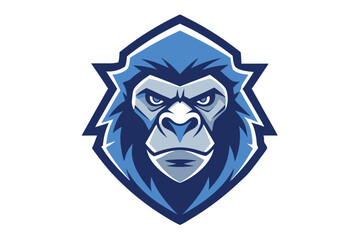 Fierce gorilla gazes intensely with blue and grey fur outlined by an angular shield