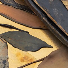 Abstract Gold Leaf Texture with Dark Leaves and Wood