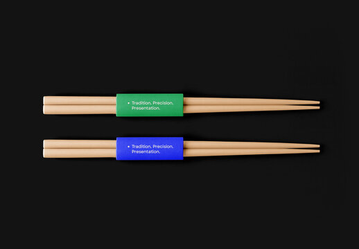 Chopsticks Sleeve Mockup &ndash; Flat Lay Presentation with Color Variants on Black Background