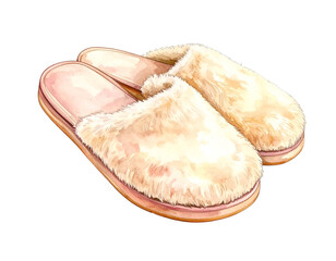 Cozy Fluffy Slippers Watercolor Illustration