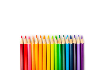 Colored pencils isolated on white background. Equipment for coloring. Stationery for...