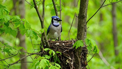 Blue jay in a nest