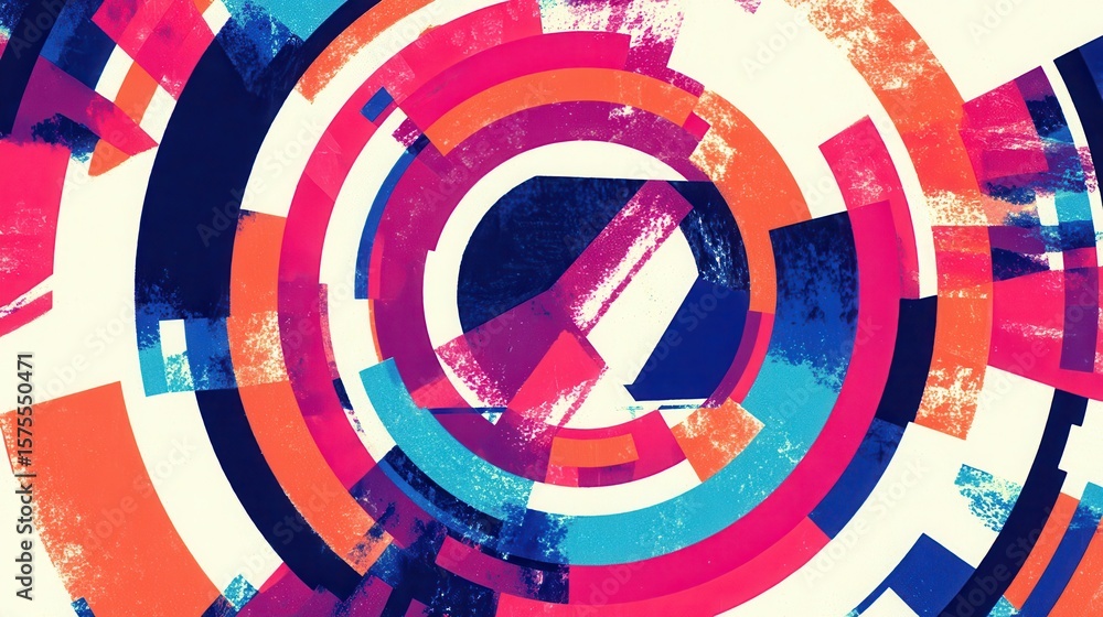 Poster multicolored abstract circular design with textured shapes.