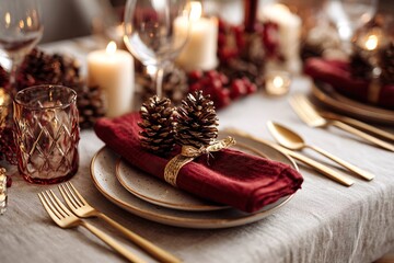Elegant holiday table setting with rich colors and festive decor for gatherings