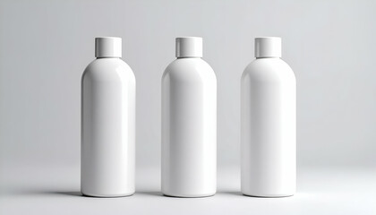 Three White Bottles with Mockup, and Studio.