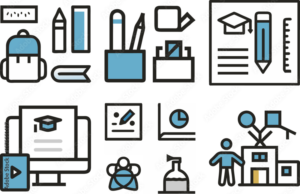 Fototapete educational tools and materials arranged on a desk, showcasing a study environment with a computer a