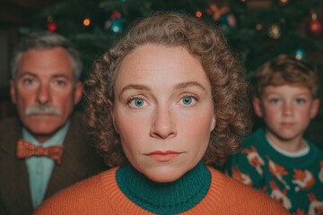 Family portrait captures festive spirit during cozy holiday gathering in winter