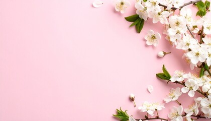 Cherry Blossom Branch on Pink Background