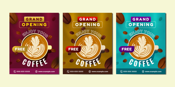 Coffee Shop Grand Opening Social Media Post Design - Powered by Adobe