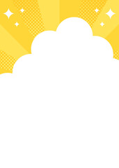 雲のデザインの背景フレーム、サンバースト、ハーフトン柄、光のエフェクト、デコレーション、縦向き