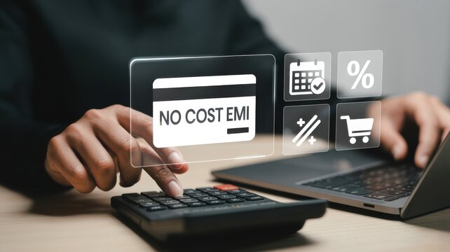 Navigating Finances Person Calculates No Cost EMI with a Card for Smart Financial Planning