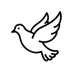 Simple dove outline on white background, gentle bird. Dove soars, spreading its wings, a silhouette representing peace and freedom. Use simple dove line art for logo, symbolic meaning.
