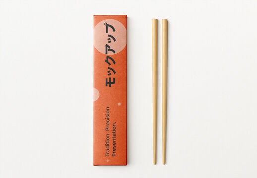 Chopsticks Packaging Mockup &ndash; Minimal Paper Sleeve with Clean Vertical Layout on White Background