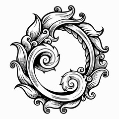 Ornate Circular Floral Design Vintage Black and White Illustration for Elegant Decor