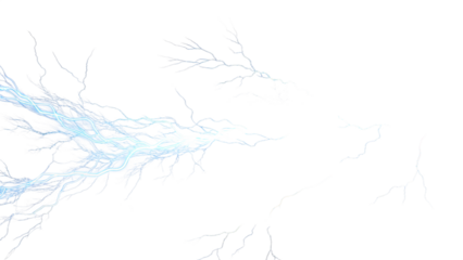 A vibrant blue lightning bolt extends from the left, branching out like an electric tree against a clean transparent background, symbolizing raw power and energy