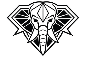 Black outline depicts a stylized elephant head imposed over a diamond shape in monochrome