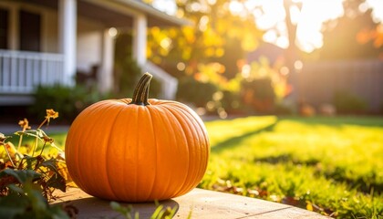 Autumn Pumpkin in Sunny Yard