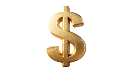 A gleaming golden dollar sign isolated on a transparent background, representing wealth and financial success