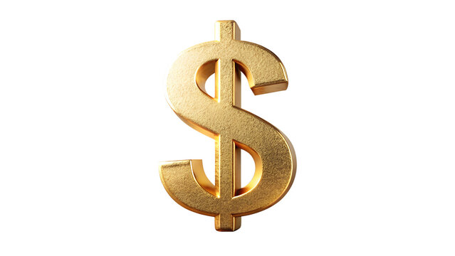 A gleaming golden dollar sign isolated on a transparent background, representing wealth and financial success