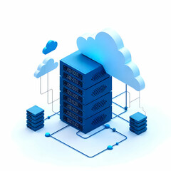 Cloud Computing Server Digital Data Storage and Network Infrastructure isolated on the white background