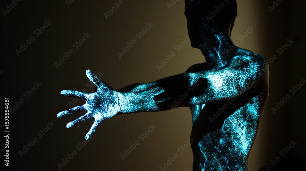 Poster a human form illuminated with glowing network patterns.