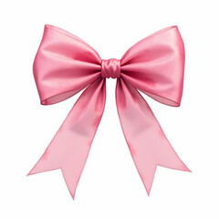 Delicate watercolor pink ribbon bow on a transparent background