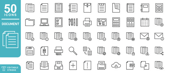 Document Line Icons. Editable Stroke. For Mobile and Web. Contains such icons as Document, File, Resume, File Search, downloading