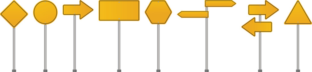 Yellow Road Sign Vector Set in Realistic Style 