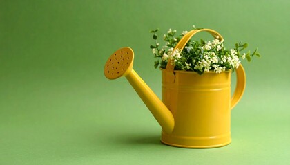 Yellow Watering Can with Spring Flowers
