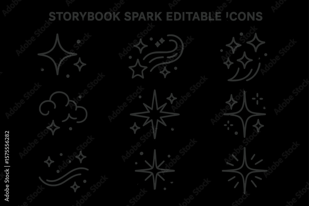 Poster collection of star and spark icons with clouds and swirls