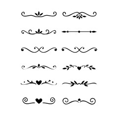 Set of Vintage decorative lines. text dividers. Line border. Lines separators, Borders, Vintage dividers, Underline elements. Divider set vector. Vector illustration.Line dividers.	