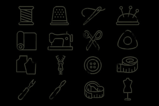 Sewing icons: tools, patterns, and accessories for crafting enthusiasts