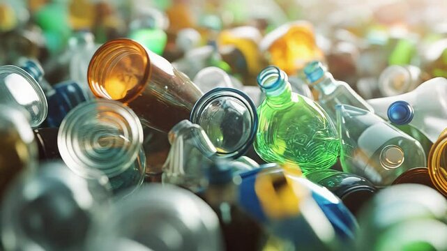 Colorful glass bottles recycling creating sustainable future