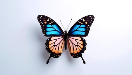 Vibrant Monarch Butterfly with Colorful Wings Against a Clean White Background.