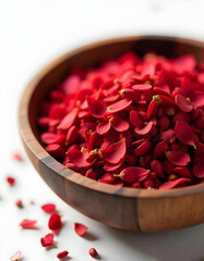 Dry hibiscus tea in wooden bowl isolated on the white background