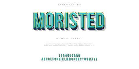 Moristed Vector advertising banner Classic Cuisine. Modern 3D Font. Bright Alphabet Letters and Numbers set.
