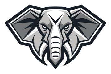 Bold elephant head with imposing gaze showcases shades of gray in flat design