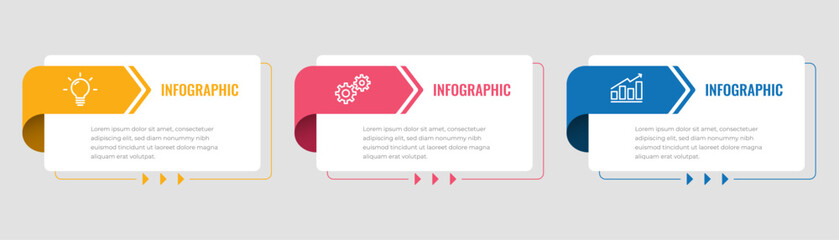 	
business infographic template, timeline layout with 3 step	