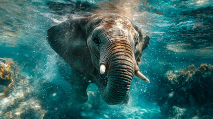 Elephant Swimming Underwater. Generative AI