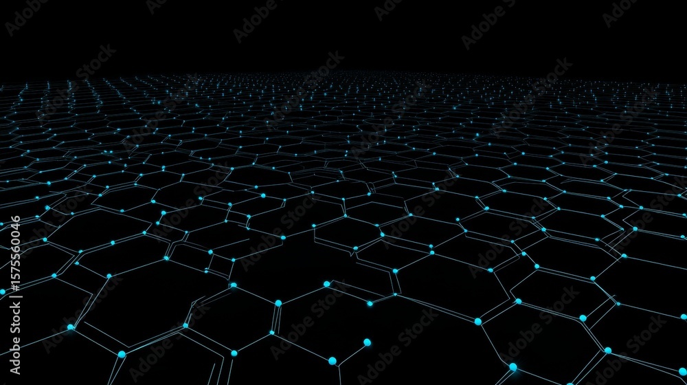 Poster futuristic digital network abstract mesh with luminous blue points and hexagonal structure design