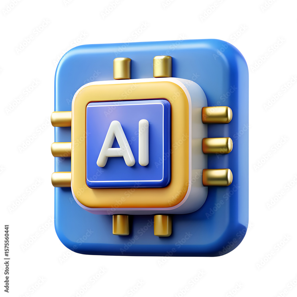 Poster 3d icon of 3d render of an artificial intelligence chip isolated on transparent background