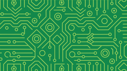 Green circuit board pattern with abstract electronic technological design seamless background