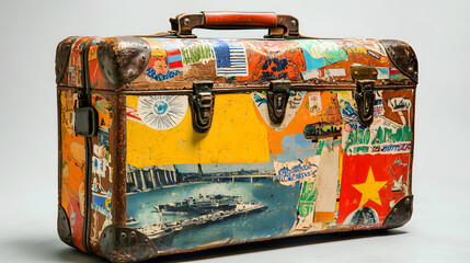 Travel Suitcase Covered in Stickers and Decals Shows the World