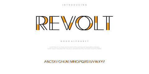 Revolt Abstract line minimal modern alphabet fonts. Typography technology vector illustration