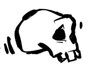 Minimal graffiti-style skull in black ink with rough sketch lines. Urban vector illustration with hand-drawn edge on transparent background. © dirtyfellas