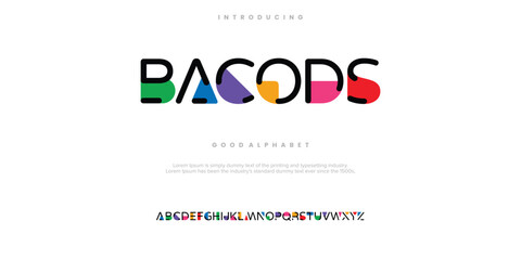 BACODS colorfull Modern minimal abstract alphabet fonts. Typography technology, electronic, movie, digital, music, future, logo creative font. vector illustration